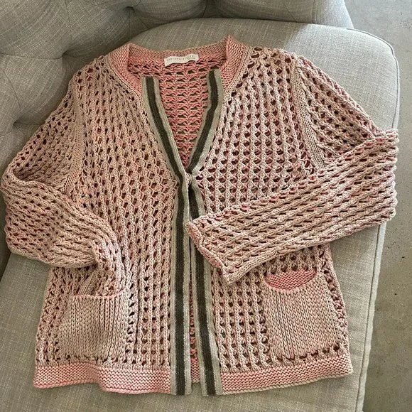 Fabiana Filippi Pink coral beige cable knit cardigan S M - Picture 1 of 11